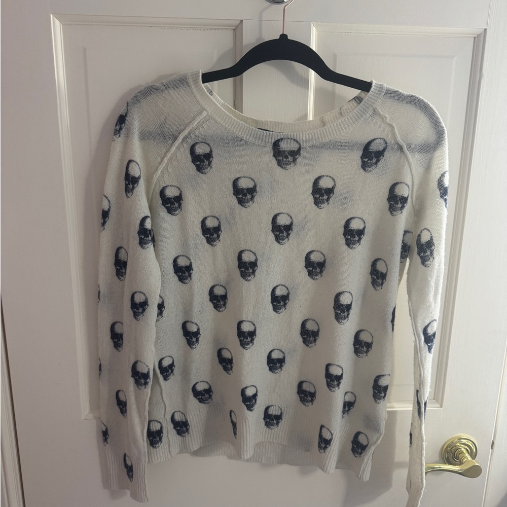 Skull Cashmere White and Black Crew Neck Sweater